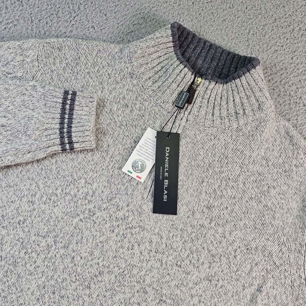 Daniele Blasi Sweater Mens XL Gray Wool 1/4 Zip Mock Neck Knit Pullover Italy